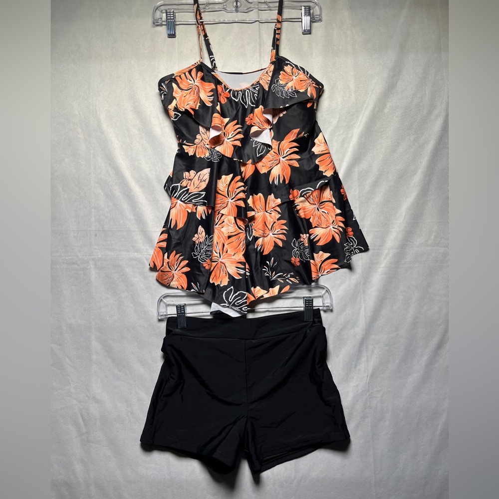 Holipick Women's Two Piece Tankini Swimsuit Set, Ruffle Top Shorts Bottoms-Small